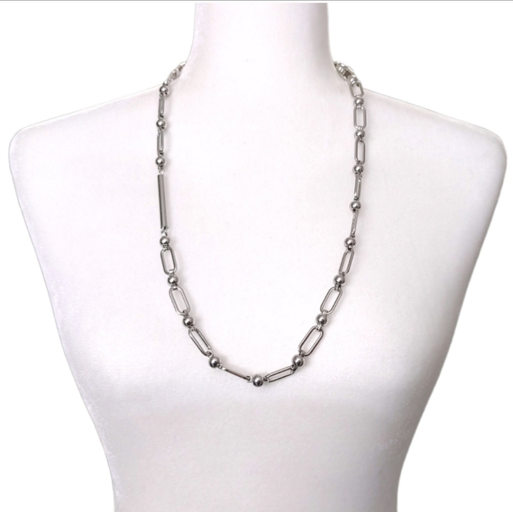 Chico's Single Strand Silver Tone Chunky Chain Link Minimalist Necklace